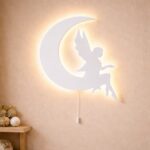 Veilleuse Murale Fée sur Lune LED Bois | Chambre Fille Magie