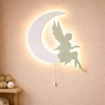 Veilleuse Murale Fée sur Lune LED Bois | Chambre Fille Magie
