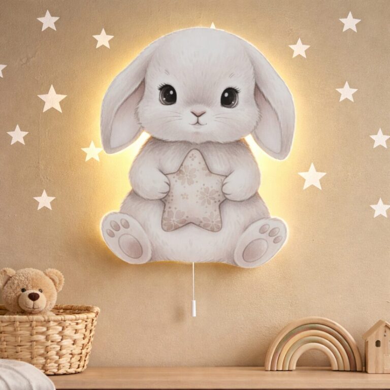 Veilleuse Murale LED Lapin Gris avec Étoile Fleurie
