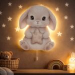 Veilleuse Murale LED Lapin Gris avec Étoile Fleurie