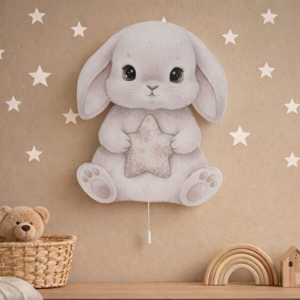Veilleuse Murale LED Lapin Gris avec Étoile Fleurie