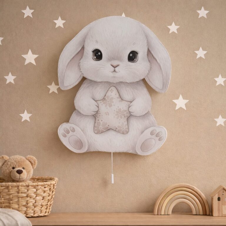 Veilleuse Murale LED Lapin Gris avec Étoile Fleurie