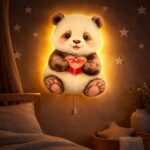Veilleuse Murale LED Panda Kawaii avec Cœur Cadeau