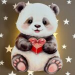 Veilleuse Murale LED Panda Kawaii avec Cœur Cadeau