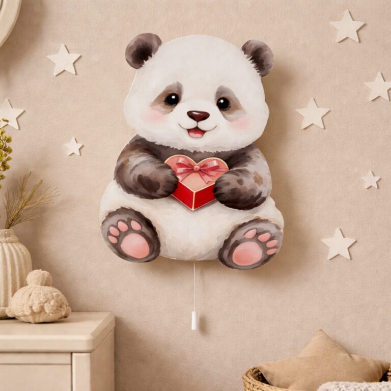 Veilleuse Murale LED Panda Kawaii avec Cœur Cadeau