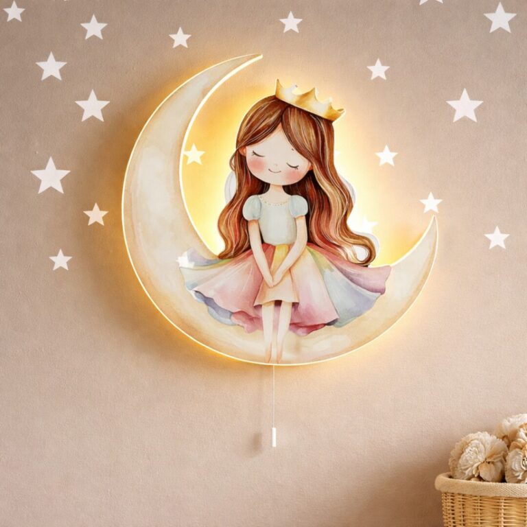 Veilleuse Murale LED Princesse assise sur la Lune