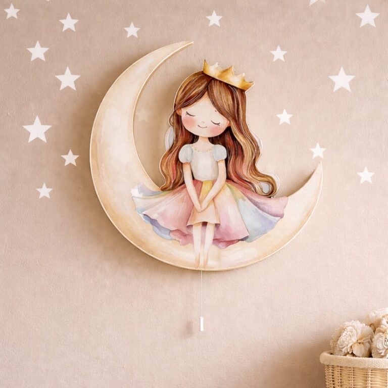 Veilleuse Murale LED Princesse assise sur la Lune