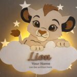 Veilleuse Murale Lionceau Nuage Prénom LED Bois Personnalisée