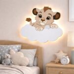 Veilleuse Murale Lionceau Nuage Prénom LED Bois Personnalisée