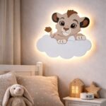 Veilleuse Murale Lionceau Nuage Prénom LED Bois Personnalisée