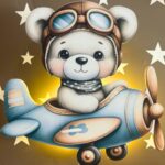 Veilleuse Murale Ours Blanc Avion Aquarelle | LED Bébé Chambre – Image 4