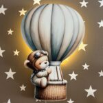 Veilleuse Murale Ours dans sa Montgolfière LED Chambre Bébé