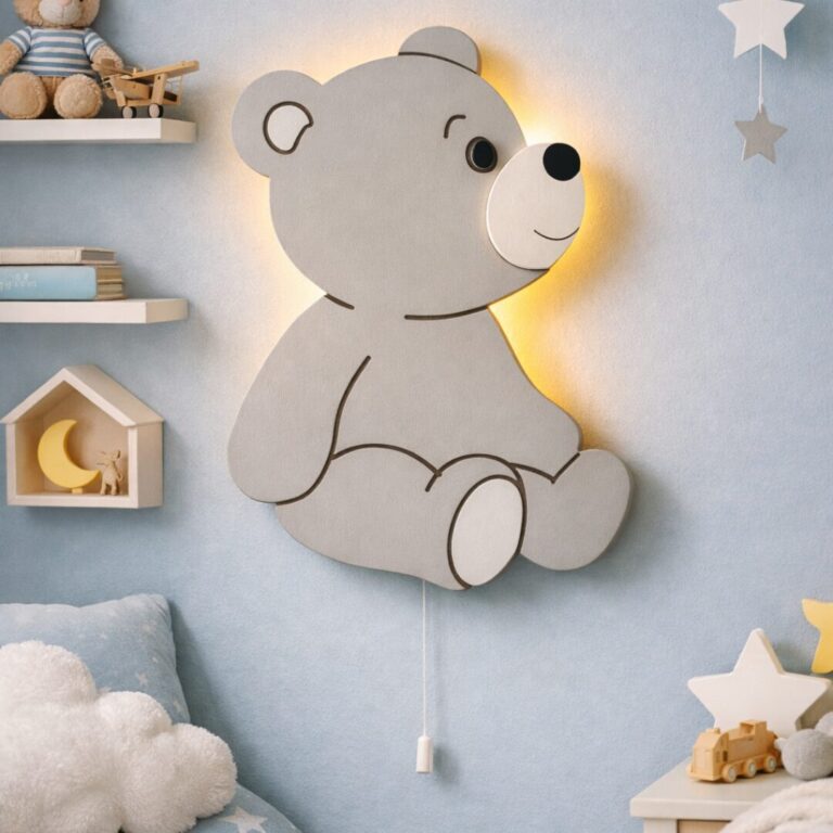 Veilleuse Ourson Assis LED Bois | Chambre Bébé Scandinave