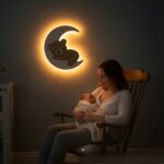 Veilleuse Ourson Endormi Lune LED | Chambre Bébé Couleurs