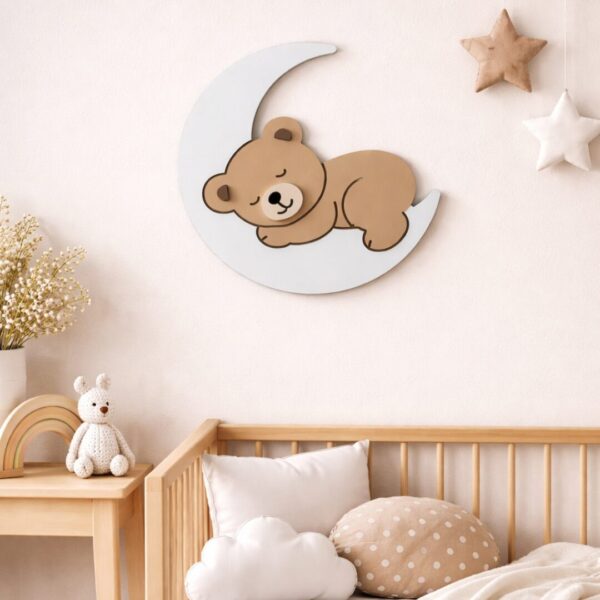 Veilleuse Ourson Endormi Lune LED | Chambre Bébé Couleurs