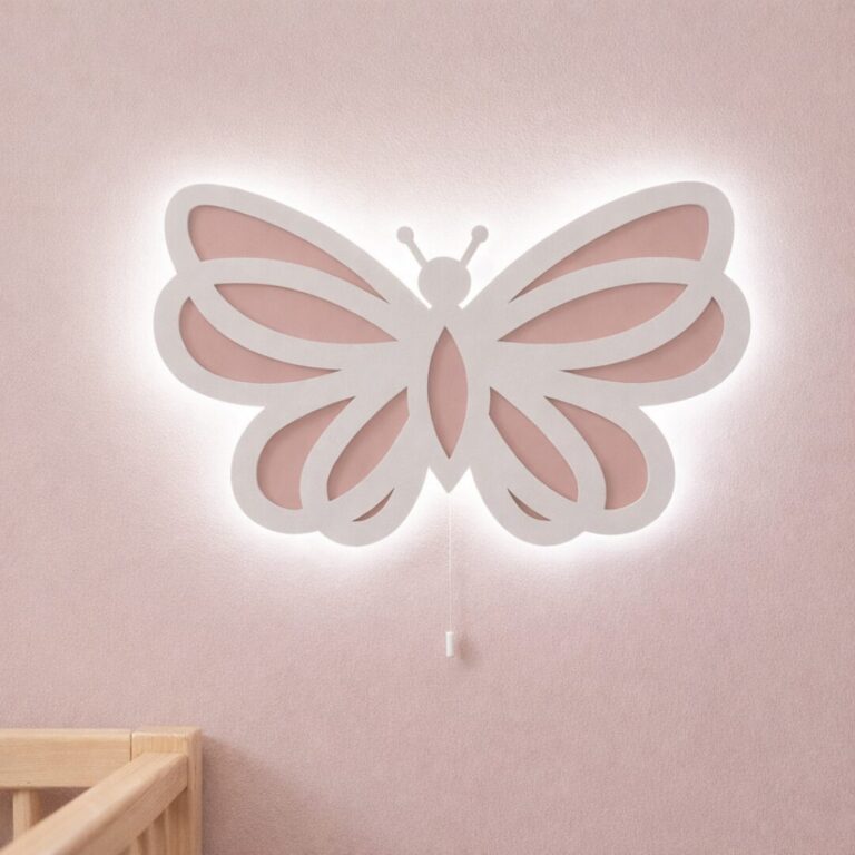 Veilleuse Murale Papillon LED — 2 Couches Bois Découpé